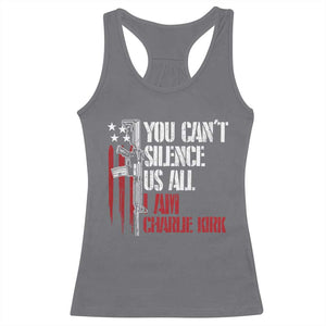 Charlie Kirk Racerback Tank Top You Cant Silence Us All USA Flag - Print Your Wear