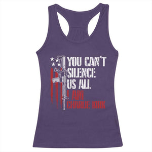 Charlie Kirk Racerback Tank Top You Cant Silence Us All USA Flag - Print Your Wear