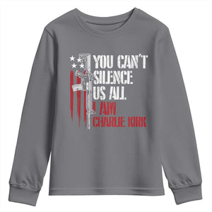 Charlie Kirk Youth Sweatshirt You Cant Silence Us All USA Flag TS10 Charcoal Print Your Wear