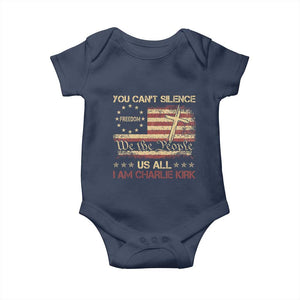 Charlie Kirk Baby Onesie You Cant Silence Us All Retro American Flag Cross TS10 Navy Print Your Wear