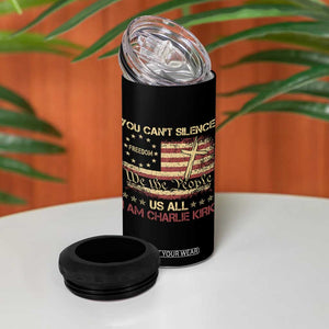 Charlie Kirk 4 in 1 Can Cooler Tumbler You Cant Silence Us All Retro American Flag Cross TS10 Print Your Wear