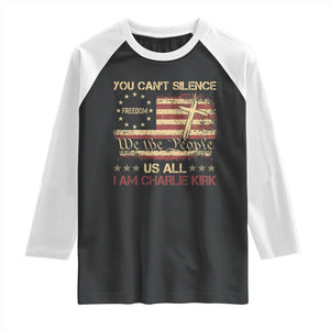 Charlie Kirk Raglan Shirt You Cant Silence Us All Retro American Flag Cross TS10 Black White Print Your Wear