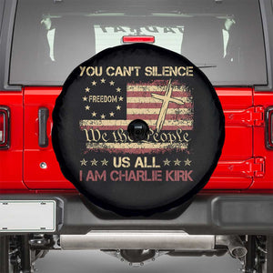 Charlie Kirk Spare Tire Cover You Cant Silence Us All Retro American Flag Cross TS10 Black Print Your Wear