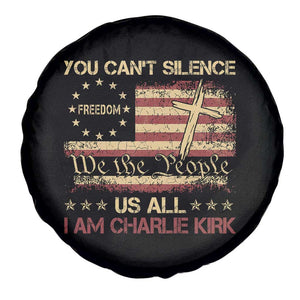 Charlie Kirk Spare Tire Cover You Cant Silence Us All Retro American Flag Cross TS10 Print Your Wear
