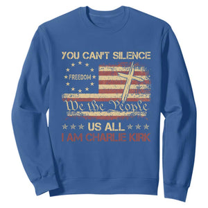 Charlie Kirk Sweatshirt You Cant Silence Us All Retro American Flag Cross TS10 Royal Blue Print Your Wear