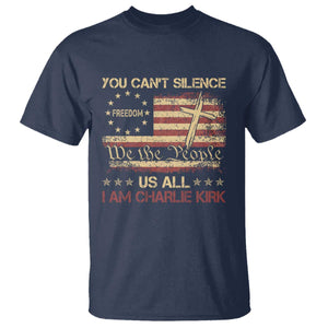 Charlie Kirk T Shirt You Cant Silence Us All Retro American Flag Cross TS10 Navy Print Your Wear