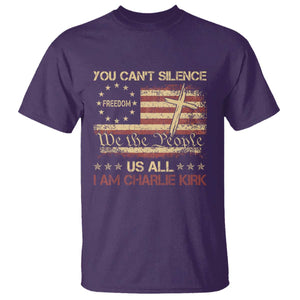 Charlie Kirk T Shirt You Cant Silence Us All Retro American Flag Cross TS10 Purple Print Your Wear