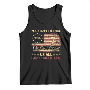 Charlie Kirk Tank Top You Cant Silence Us All Retro American Flag Cross - Print Your Wear