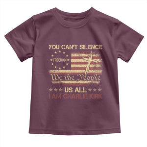 Charlie Kirk Toddler T Shirt You Cant Silence Us All Retro American Flag Cross TS10 Maroon Print Your Wear