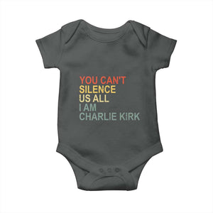 Charlie Kirk Baby Onesie Retro You Cant Silence Us All TS10 Dark Heather Print Your Wear