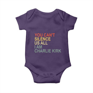 Charlie Kirk Baby Onesie Retro You Cant Silence Us All TS10 Purple Print Your Wear