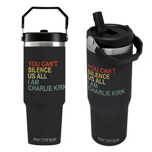 Charlie Kirk Flip Straw Tumbler Retro You Cant Silence Us All TS10 One Size: 30 oz Black Print Your Wear