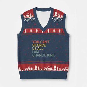 Charlie Kirk V-Neck Knit Sweater Vest Retro You Cant Silence Us All TS10 Navy Red Print Your Wear