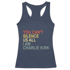 Charlie Kirk Racerback Tank Top Retro You Cant Silence Us All TS10 Navy Print Your Wear
