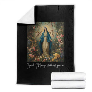 Marian Catholic Throw Blanket Hail Mary Full Of Grace Blessed Virgin Mary Floral TS10 Black Print Your Wear