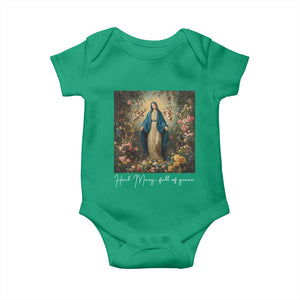 Marian Catholic Baby Onesie Hail Mary Full Of Grace Blessed Virgin Mary Floral TS10 Irish Green Print Your Wear