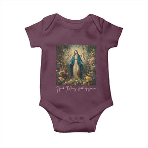 Marian Catholic Baby Onesie Hail Mary Full Of Grace Blessed Virgin Mary Floral TS10 Maroon Print Your Wear