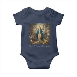 Marian Catholic Baby Onesie Hail Mary Full Of Grace Blessed Virgin Mary Floral TS10 Navy Print Your Wear