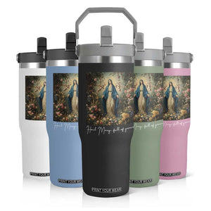 Marian Catholic Flip Straw Tumbler Hail Mary Full Of Grace Blessed Virgin Mary Floral TS10 Print Your Wear