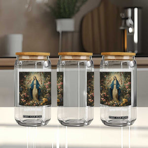 Marian Catholic Glass Can Hail Mary Full Of Grace Blessed Virgin Mary Floral TS10 Print Your Wear