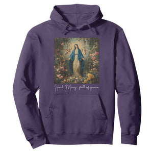 Marian Catholic Hoodie Hail Mary Full Of Grace Blessed Virgin Mary Floral TS10 Purple Print Your Wear