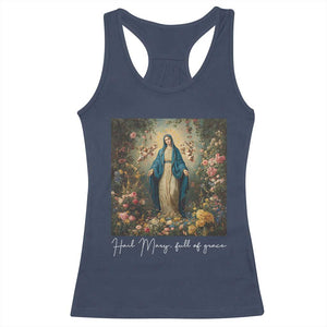 Marian Catholic Racerback Tank Top Hail Mary Full Of Grace Blessed Virgin Mary Floral TS10 Navy Print Your Wear