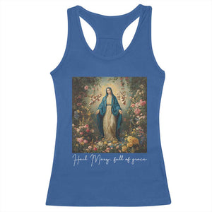 Marian Catholic Racerback Tank Top Hail Mary Full Of Grace Blessed Virgin Mary Floral TS10 Royal Blue Print Your Wear