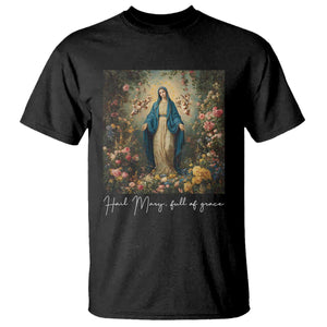 Marian Catholic T Shirt Hail Mary Full Of Grace Blessed Virgin Mary Floral TS10 Black Print Your Wear