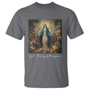 Marian Catholic T Shirt Hail Mary Full Of Grace Blessed Virgin Mary Floral TS10 Charcoal Print Your Wear