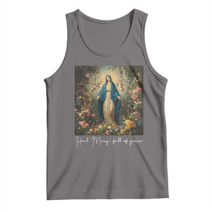 Marian Catholic Tank Top Hail Mary Full Of Grace Blessed Virgin Mary Floral TS10 Deep Heather Print Your Wear