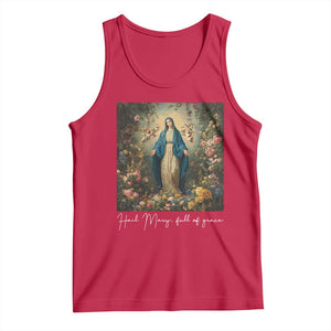 Marian Catholic Tank Top Hail Mary Full Of Grace Blessed Virgin Mary Floral TS10 Red Print Your Wear