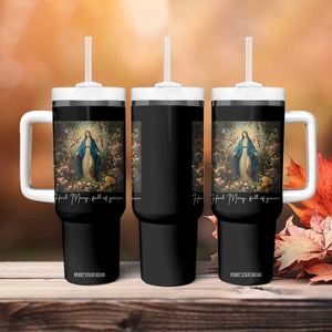 Marian Catholic Tumbler With Handle Hail Mary Full Of Grace Blessed Virgin Mary Floral TS10 Print Your Wear