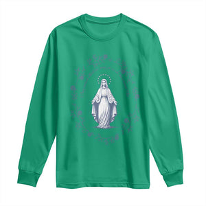 Marian Catholic Long Sleeve Shirt Virgin Mary Catholic Floral Women Religious TS10 Irish Green Print Your Wear