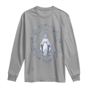 Marian Catholic Long Sleeve Shirt Virgin Mary Catholic Floral Women Religious TS10 Sport Gray Print Your Wear