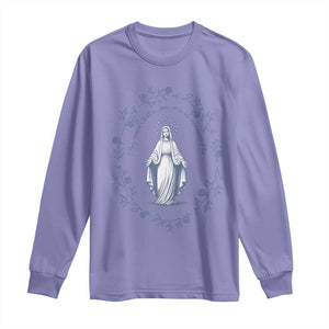 Marian Catholic Long Sleeve Shirt Virgin Mary Catholic Floral Women Religious TS10 Violet Print Your Wear