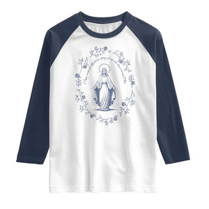Marian Catholic Raglan Shirt Virgin Mary Catholic Floral Women Religious TS10 White Navy Print Your Wear