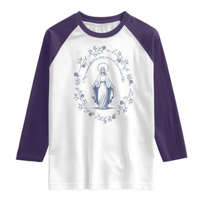 Marian Catholic Raglan Shirt Virgin Mary Catholic Floral Women Religious TS10 White Purple Print Your Wear