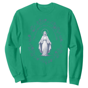 Marian Catholic Sweatshirt Virgin Mary Catholic Floral Women Religious TS10 Irish Green Print Your Wear