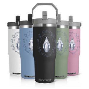 Marian Catholic Flip Straw Tumbler Virgin Mary Catholic Floral Women Religious TS10 Print Your Wear