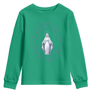 Marian Catholic Youth Sweatshirt Virgin Mary Catholic Floral Women Religious TS10 Irish Green Print Your Wear