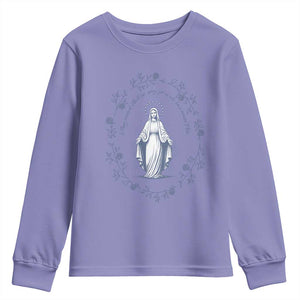 Marian Catholic Youth Sweatshirt Virgin Mary Catholic Floral Women Religious TS10 Violet Print Your Wear