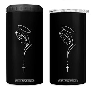 Virgin Mary 4 in 1 Can Cooler Tumbler Minimalist Marian Catholic Holy Mother Cross TS10 One Size: 16 oz Black Print Your Wear
