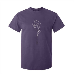Virgin Mary T Shirt For Kid Minimalist Marian Catholic Holy Mother Cross TS10 Purple Print Your Wear