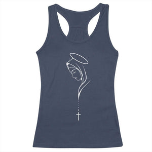Virgin Mary Racerback Tank Top Minimalist Marian Catholic Holy Mother Cross TS10 Navy Print Your Wear