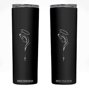 Virgin Mary Skinny Tumbler Minimalist Marian Catholic Holy Mother Cross TS10 Black Print Your Wear