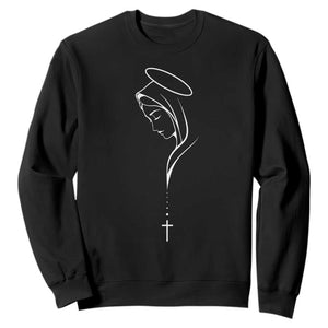 Virgin Mary Sweatshirt Minimalist Marian Catholic Holy Mother Cross TS10 Black Print Your Wear