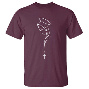 Virgin Mary T Shirt Minimalist Marian Catholic Holy Mother Cross TS10 Maroon Print Your Wear