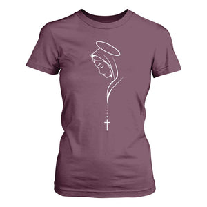 Virgin Mary T Shirt For Women Minimalist Marian Catholic Holy Mother Cross TS10 Maroon Print Your Wear