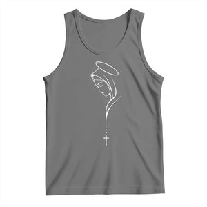 Virgin Mary Tank Top Minimalist Marian Catholic Holy Mother Cross TS10 Black Heather Print Your Wear