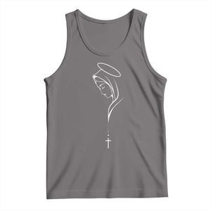 Virgin Mary Tank Top Minimalist Marian Catholic Holy Mother Cross TS10 Deep Heather Print Your Wear